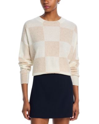 100% Cashmere Brushed Cropped Check Sweater - Exclusive