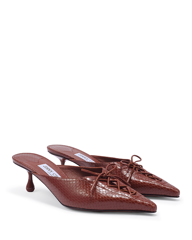 Jimmy Choo Scarlett 50 Leather Snake-print Mules In Brown