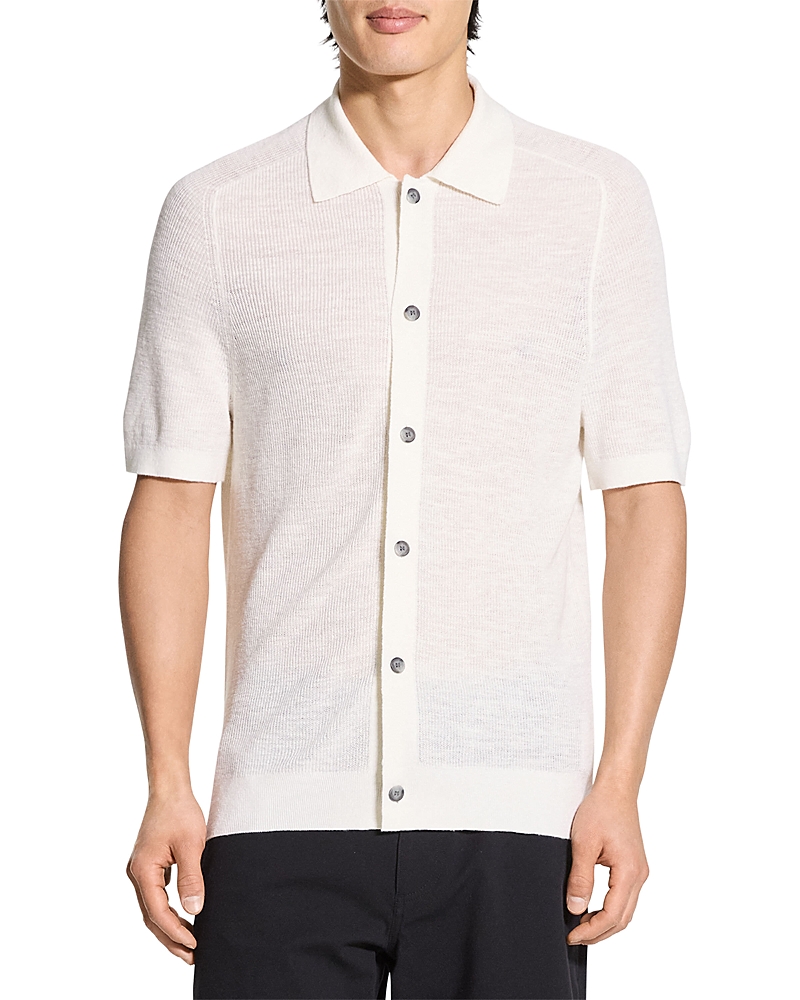 Theory Short Sleeve Linen Button Down Shirt In White