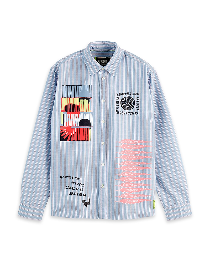 Scotch & Soda Regular Fit Graphic Patchwork Shirt In Blue