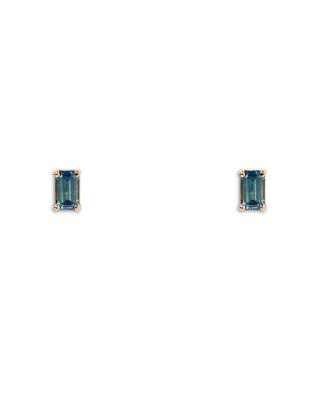 14K Yellow Gold Teal Sapphire Stud Earrings