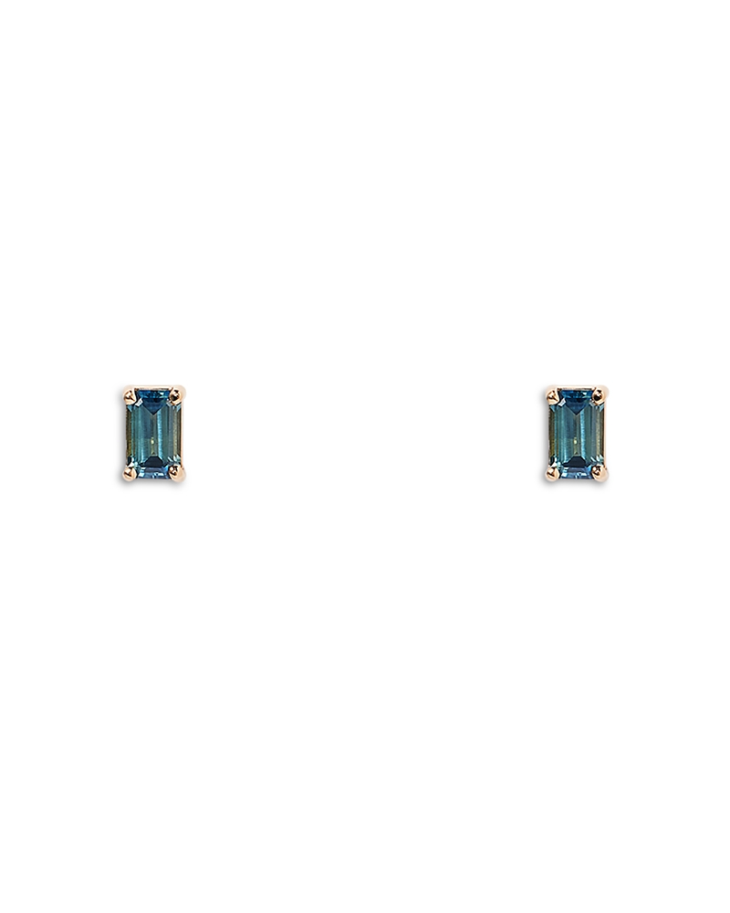 Wwake 14K Yellow Gold Teal Sapphire Stud Earrings