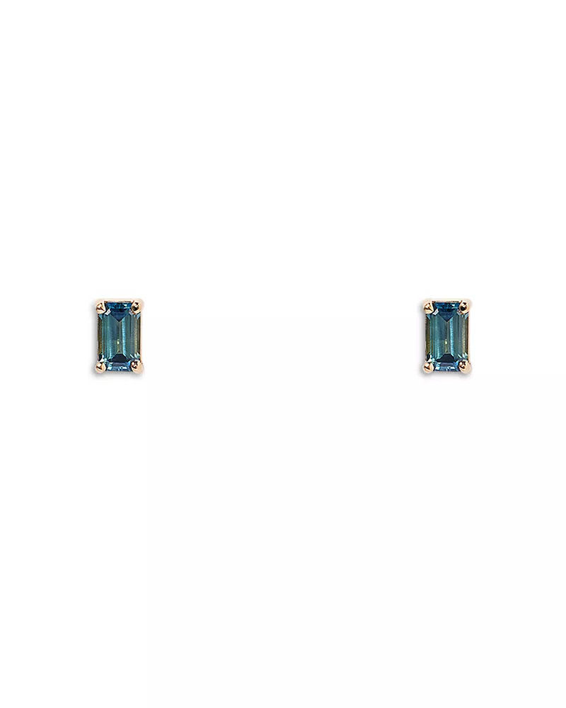Wwake 14K Yellow Gold Teal Sapphire Stud Earrings