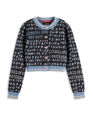 Scotch & Soda - Girls' Slim Fit Cropped Jacquard Button Cardigan - Little Kid, Big Kid