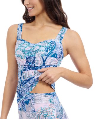 Karma Printed Center Ruched Tankini &amp; Karma Shirred High Waist Bottom
