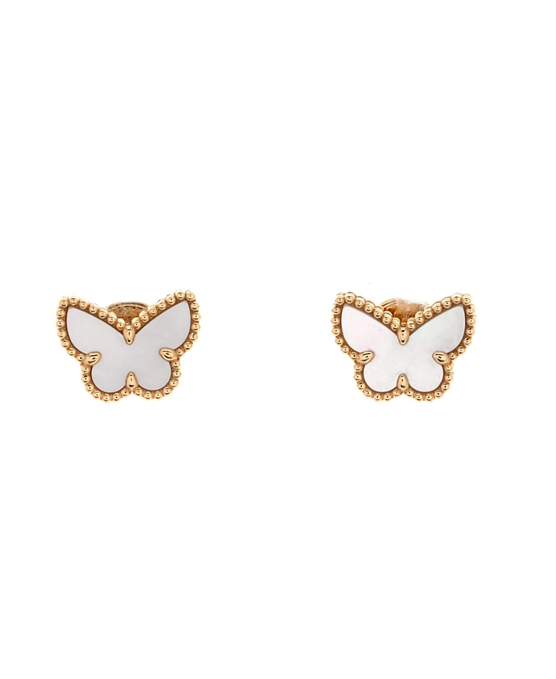 Pre-owned Pre-owned Van Cleef & Arpels Van Cleef & Arpels Sweet Alhambra Butterfly Stud Earrings 18k Gold And Mother Of Pearl