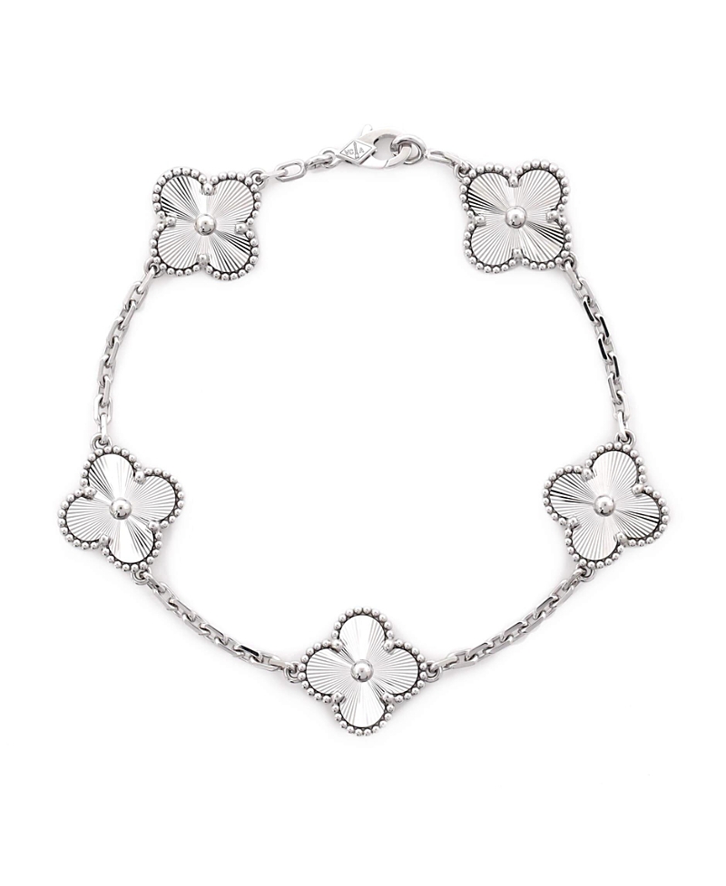 Pre-owned Pre-owned Van Cleef & Arpels Van Cleef & Arpels Vintage Alhambra 5 Motifs Bracelet Guilloche 18k White Gold