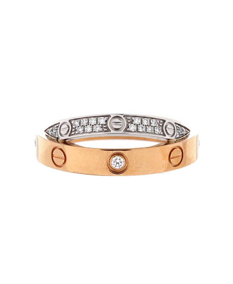 Pre-owned Pre-owned Cartier Cartier Love Double Ring 18k Rose Gold And 18k White Gold With Pave Diamonds