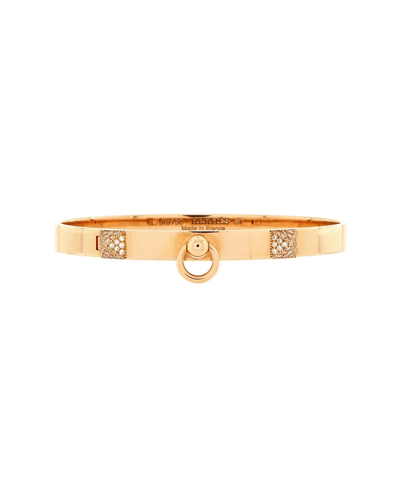 PRE-OWNED HERMES PRE-OWNED HERMES PM COLLIER DE CHIEN BRACELET 18K ROSE GOLD WITH PAVE DIAMOND STUDS