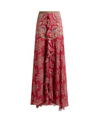 Printed Ruffle Front Maxi Skirt