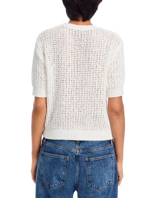 Open Knit Crochet Short Sleeve Sweater - Exclusive
