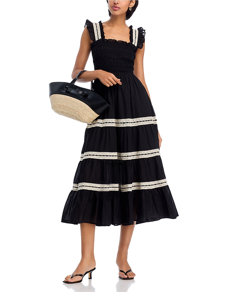 Aqua Smocked Lace Inset Midi Dress - Exclusive In Black