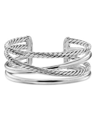 Bold Crossover Multi Row Cuff Bracelet in Sterling Silver, 24.4mm