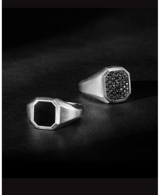 Men's Streamline Signet Ring in Sterling Silver with Black Diamonds, 18mm
