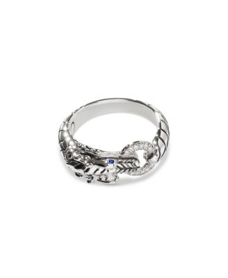 Sterling Silver Legends Naga Diamond & Blue Sapphire Dragon Head Ring