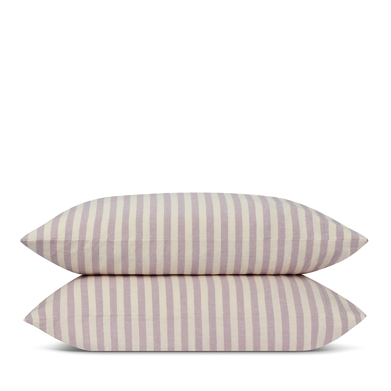 Piglet In Bed Pembroke Stripe Linen Blend Pillowcases, Standard In Purple