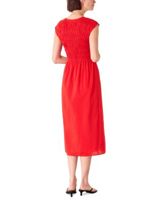 Shirred Bodice V Neck Dress