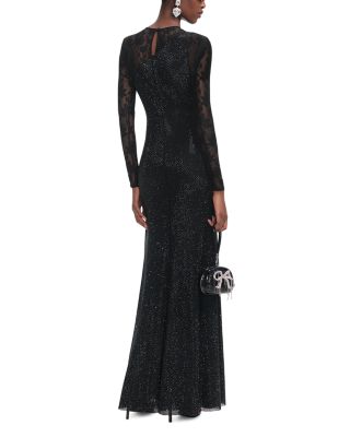 Black Rhinestone Lace Sleeve Maxi Dress