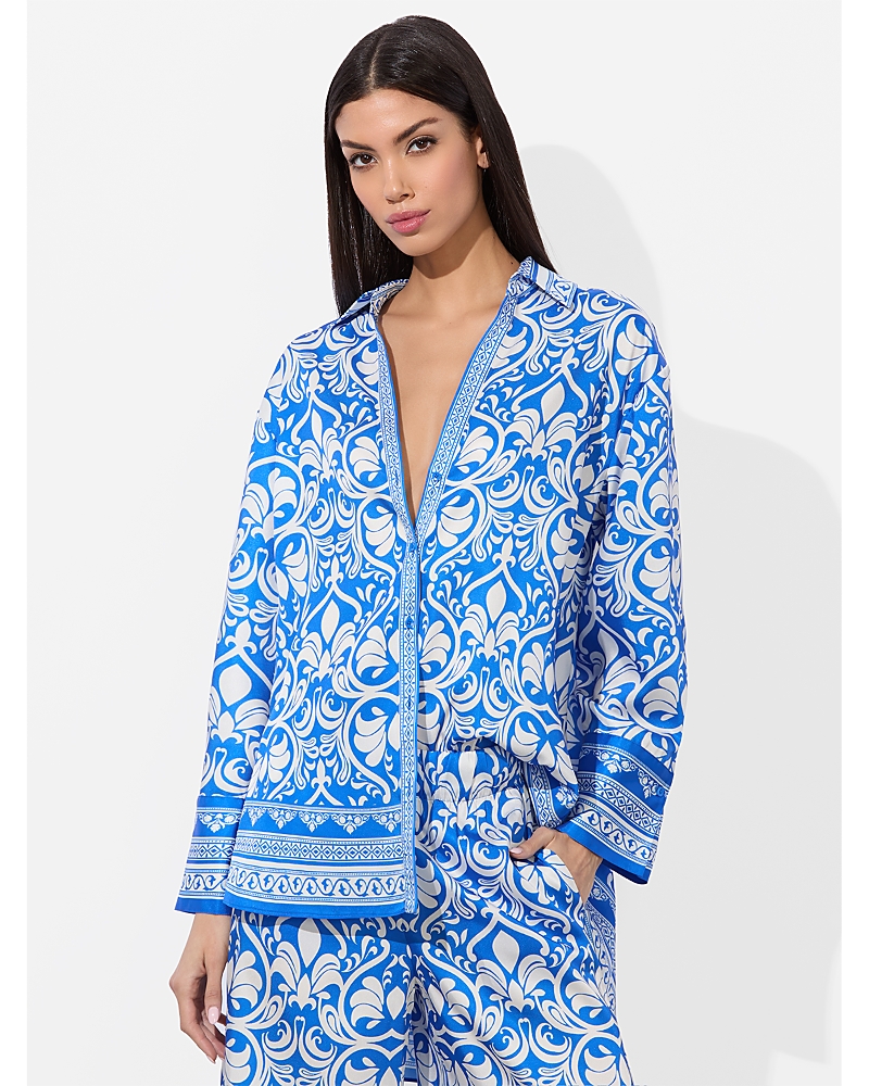 Alice And Olivia Kiva Oversized Pajama Shirt Soiree True Blue In Blue