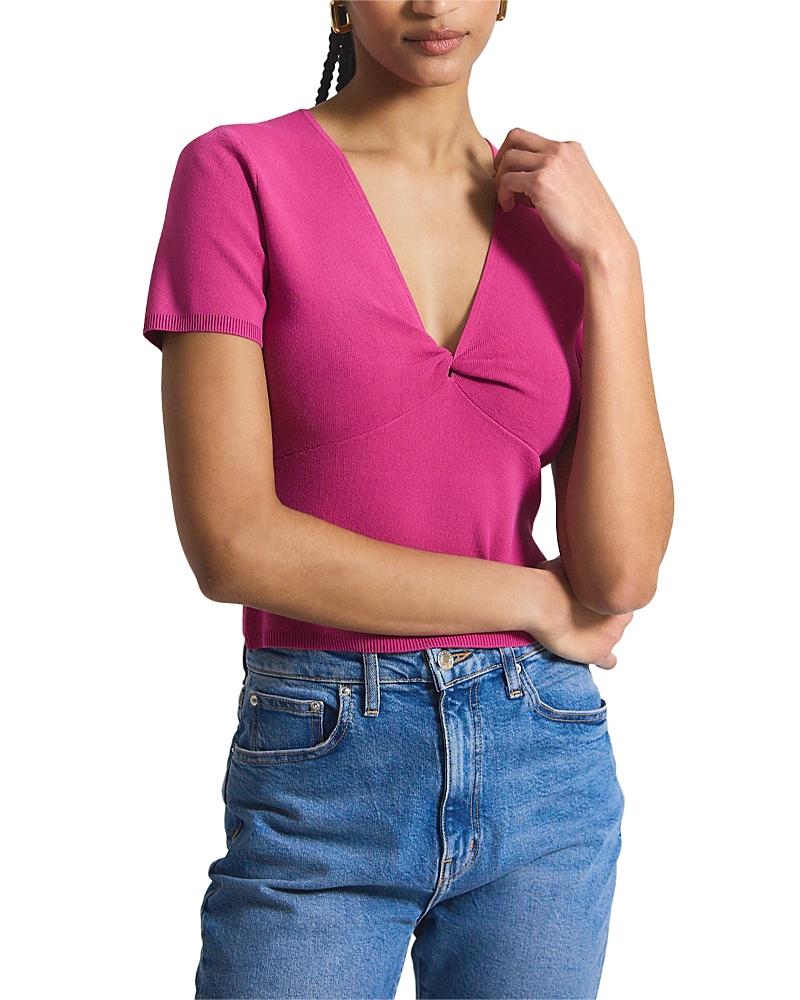 Derek Lam 10 Crosby Belle Short Sleeve Twist Front Sweater In Pink
