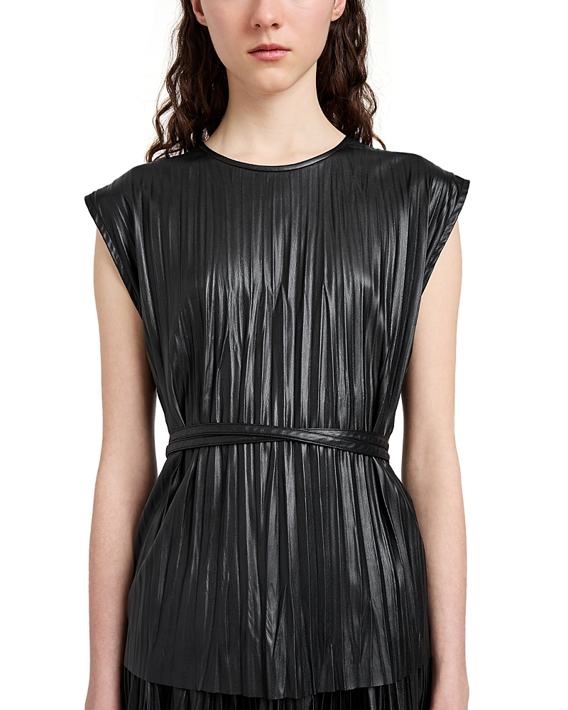 Proenza Schouler White Label Lyra Pleated Faux-leather Top In Black