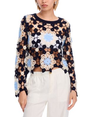 AQUA - Circle Crochet Long Sleeve Top - Exclusive