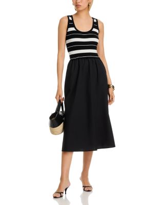 Stripe Scoop Neck Mixed Media Midi Dress