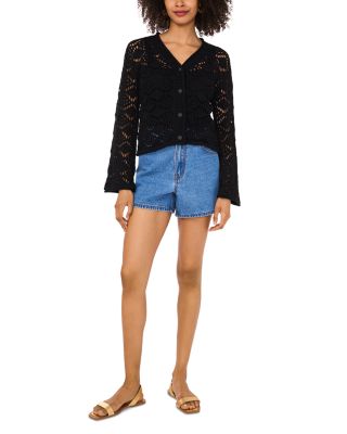 Pointelle V Neck Long Sleeve Cardigan 