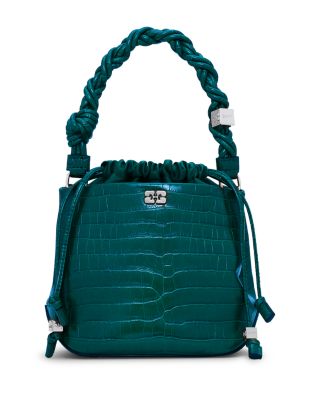 Bou Medium Green Croco Embossed Bucket Bag