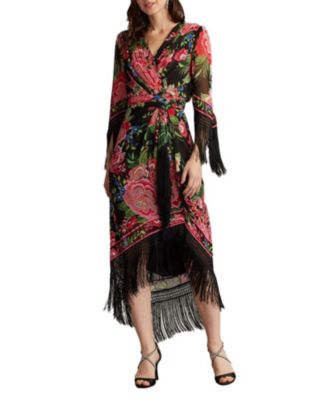 Mair Floral Print Tassel Fringe Wrap Dress