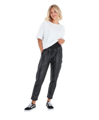 Comfy Cool Foldover Waistband Faux Leather Maternity Jogger Pants
