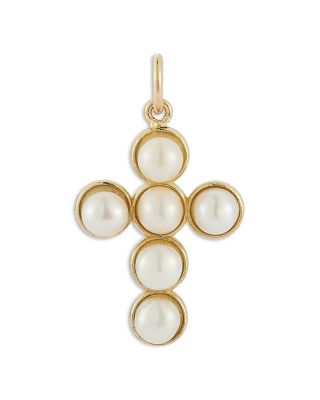 Bloomingdale's Fine Collection - 14K Yellow Gold Cross Charm Pendant with Cultured Freshwater Pearls