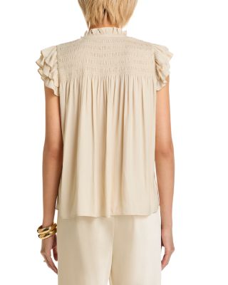 Flutter Sleeve Split Neck Airflow Blouse