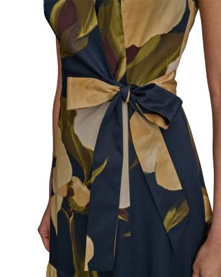 Floral Sateen Tie Waist Dress