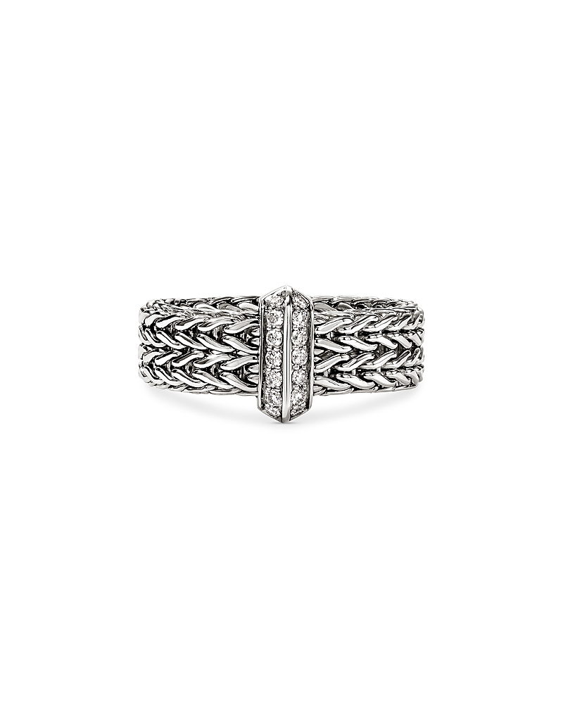 John Hardy Sterling Silver Diamond Icon Link Ring In Silver