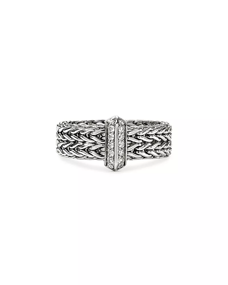 John Hardy Sterling Silver Diamond Icon Link Ring