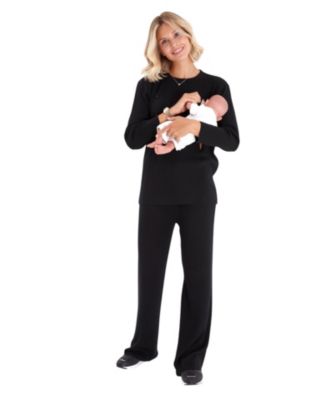 Effortless Elegance Set with Rib Side Zip Long Sleeve Materity/Nursing Top &amp; Lounge Pants