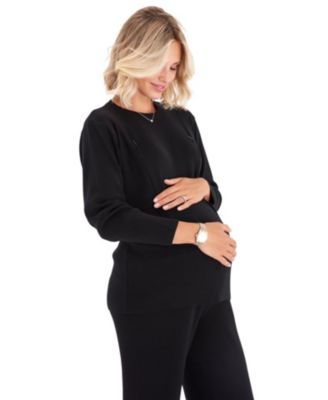 Effortless Elegance Set with Rib Side Zip Long Sleeve Materity/Nursing Top &amp; Lounge Pants