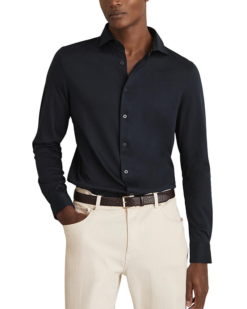Reiss Navy Linen Button-through Shirt In Black