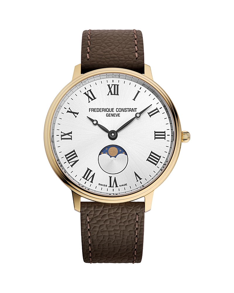 Frederique Constant Men's Classics Quartz Moonphase Brown Leather Strap Watch 39mm In Brown