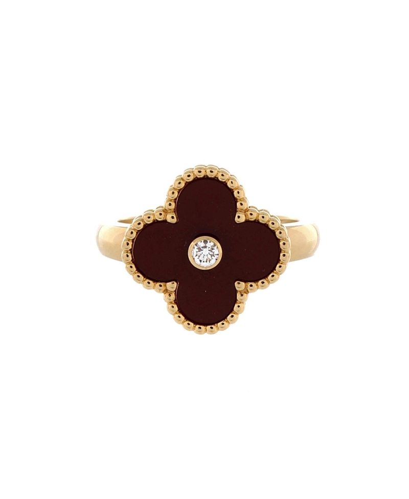 Pre-owned Pre-owned Van Cleef & Arpels Van Cleef & Arpels Vintage Alhambra Ring 18k Gold With Carnelian And Diamond