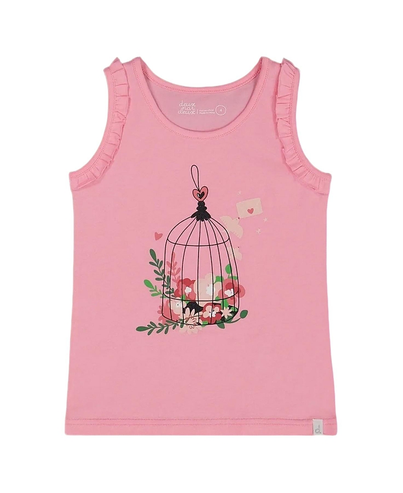 Deux Par Deux Girls' Organic Cotton Tank With Frills Candy - Little Kid