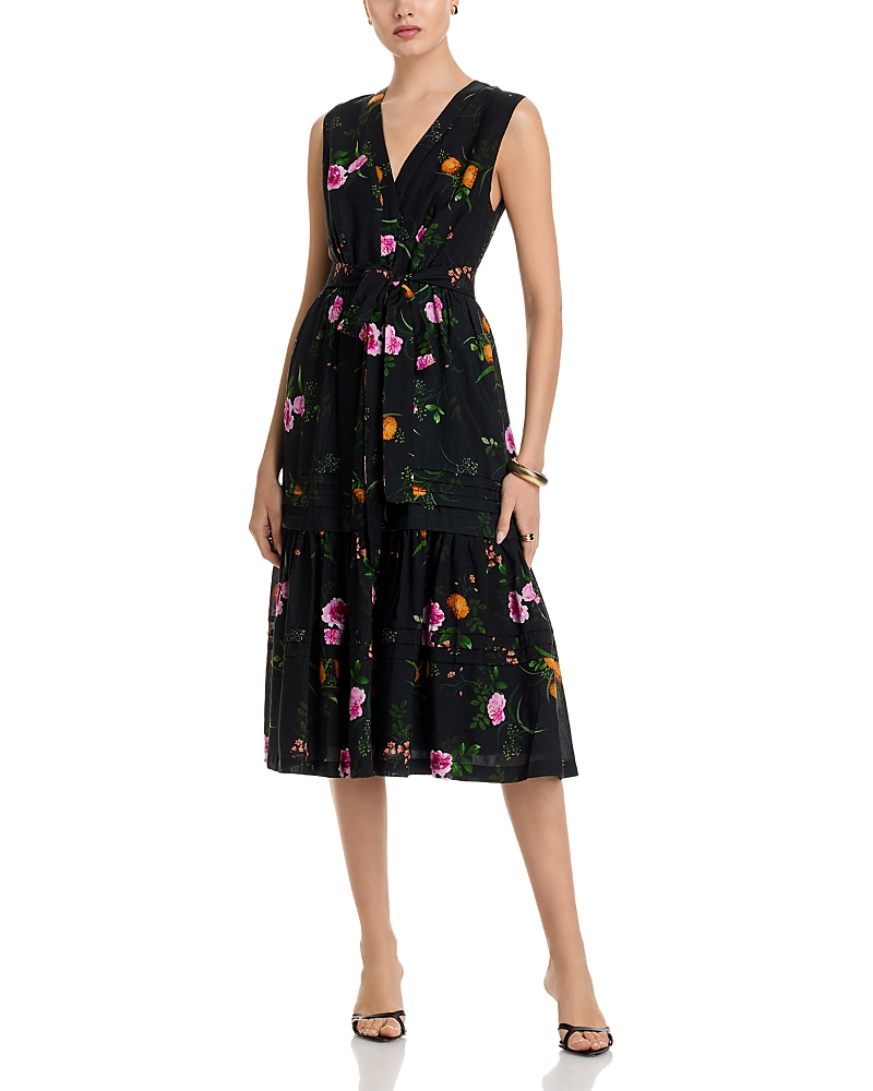 Kobi Halperin Violet Tiered Floral-print Midi Dress In Black