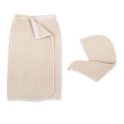 PURE Yarn Dyed Waffle Cotton Body Wrap and Hair Wrap 2-Piece Set