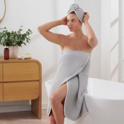 PURE Yarn Dyed Waffle Cotton Body Wrap and Hair Wrap 2-Piece Set