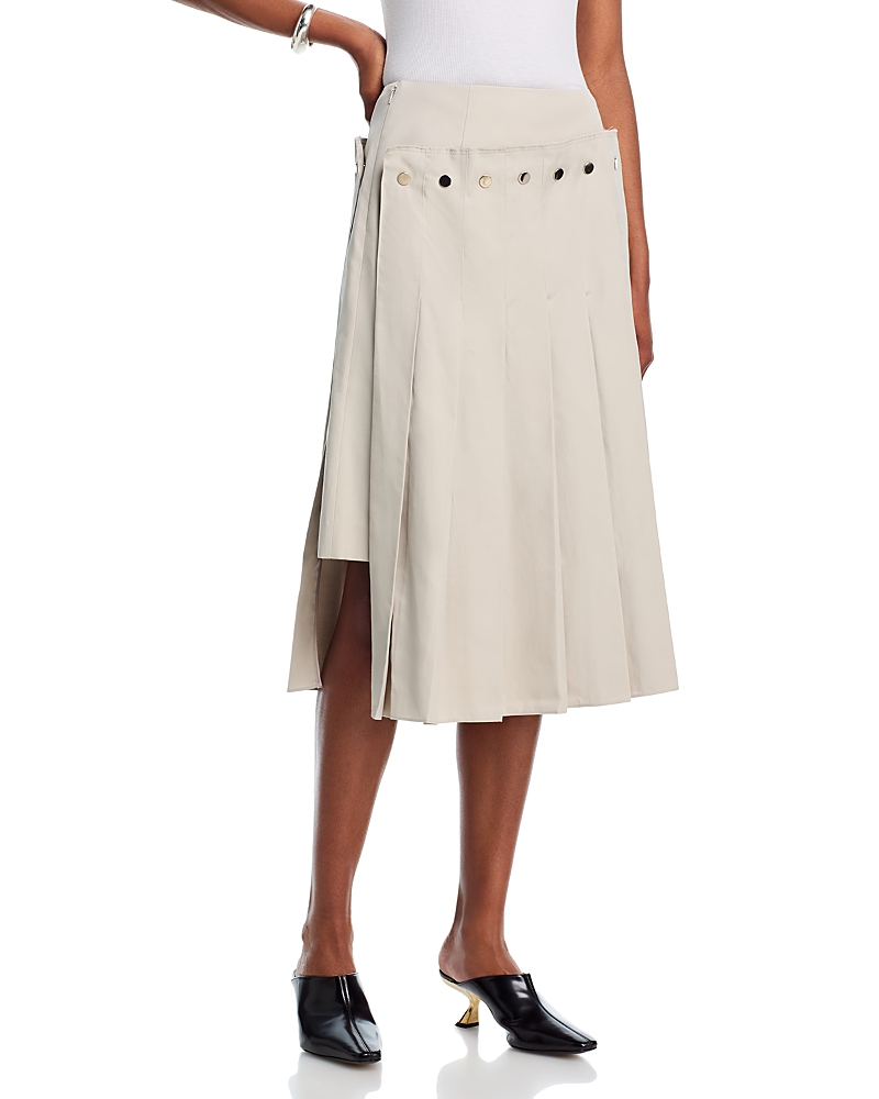 Rokh Beige Double Layered Pleated Midi Skirt In Gray