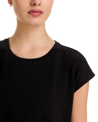 Crinkled Jersey Crewneck Elbow Sleeve Top