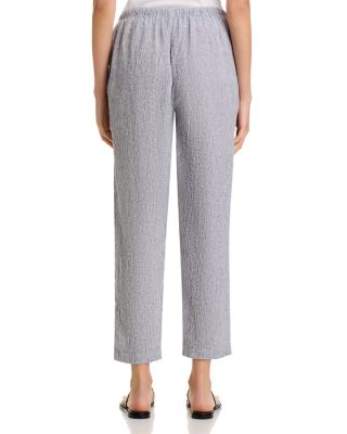 Puckered Linen Tapered Ankle Pants