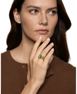 DY Mercer&reg; Three Row Stone Ring in 18K Yellow Gold with Prasiolite and Diamonds, 12mm