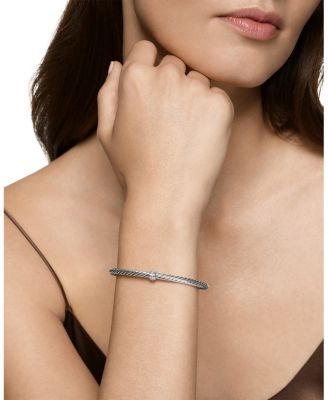 Cable Flex Station Bracelet in Sterling Silver with Diamonds, 4mm